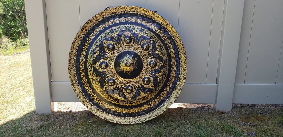 Huge 38-inch 90 cm Large Hand Design Ancient Nipple Gong for Sound Bath, Healing, Deep Resonating Bell, Handmade with Striker - Thecosmicaccess