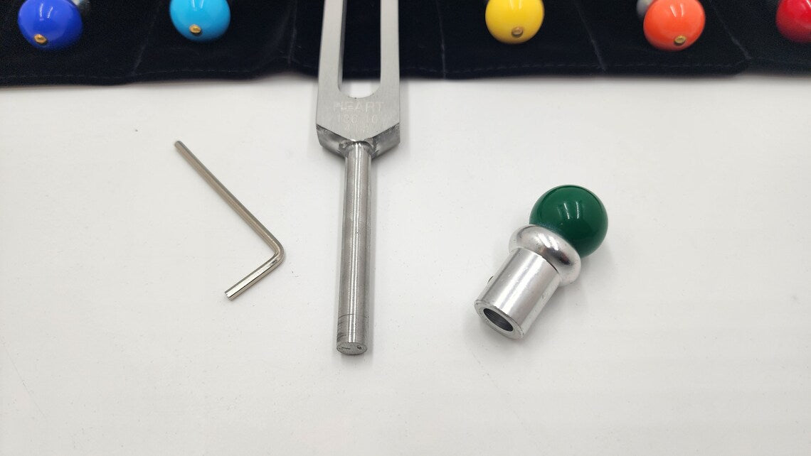 Chakra Tuning Fork Set of 8 Weighted Tuning Forks with Color Coded BUDDHA BEADS - Thecosmicaccess