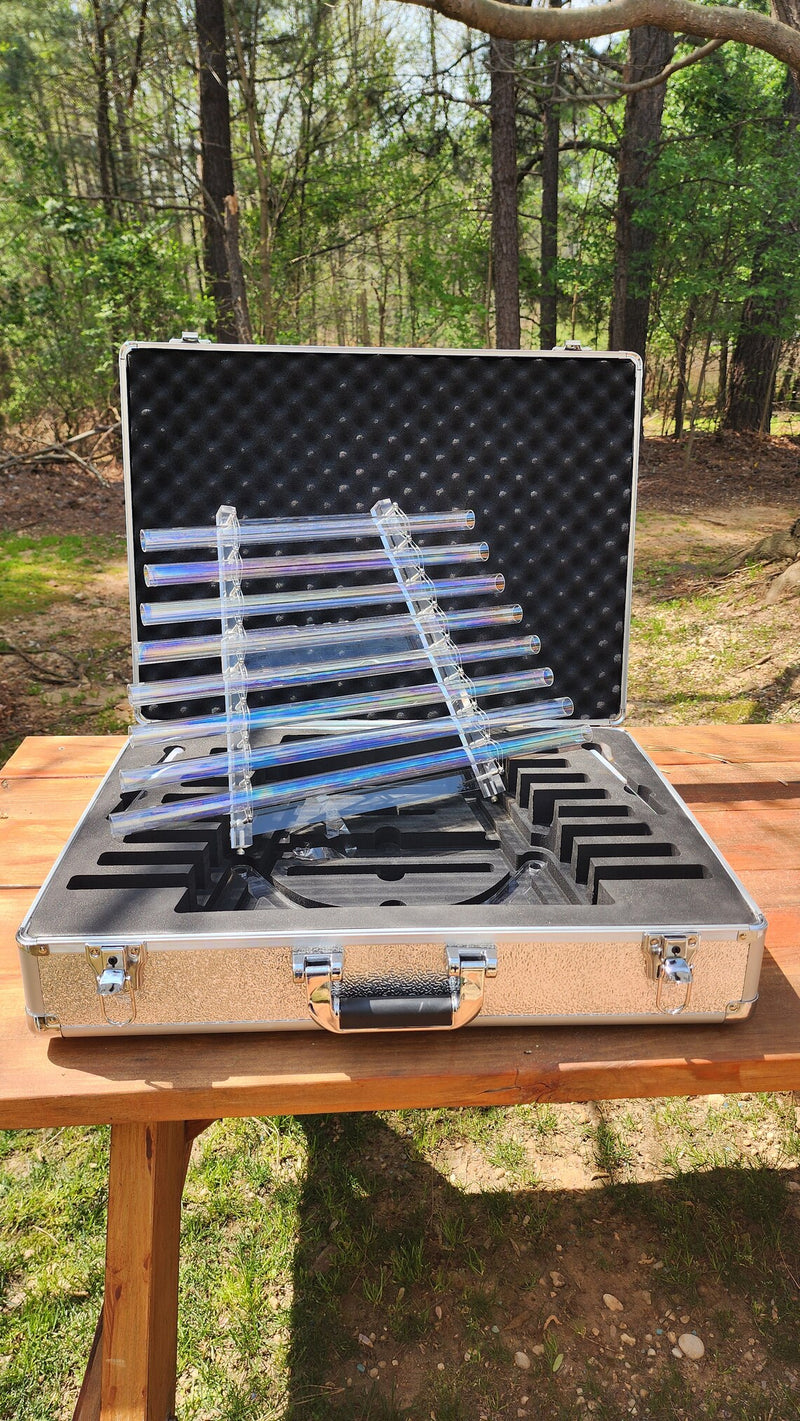 432Hz Perfect Pitch 8 Note C D E F G A B C Quartz Aurora Lights Crystal Singing Harp with Secure Case, 2 Crystal Strikers and Acrylic Stand - Thecosmicaccess