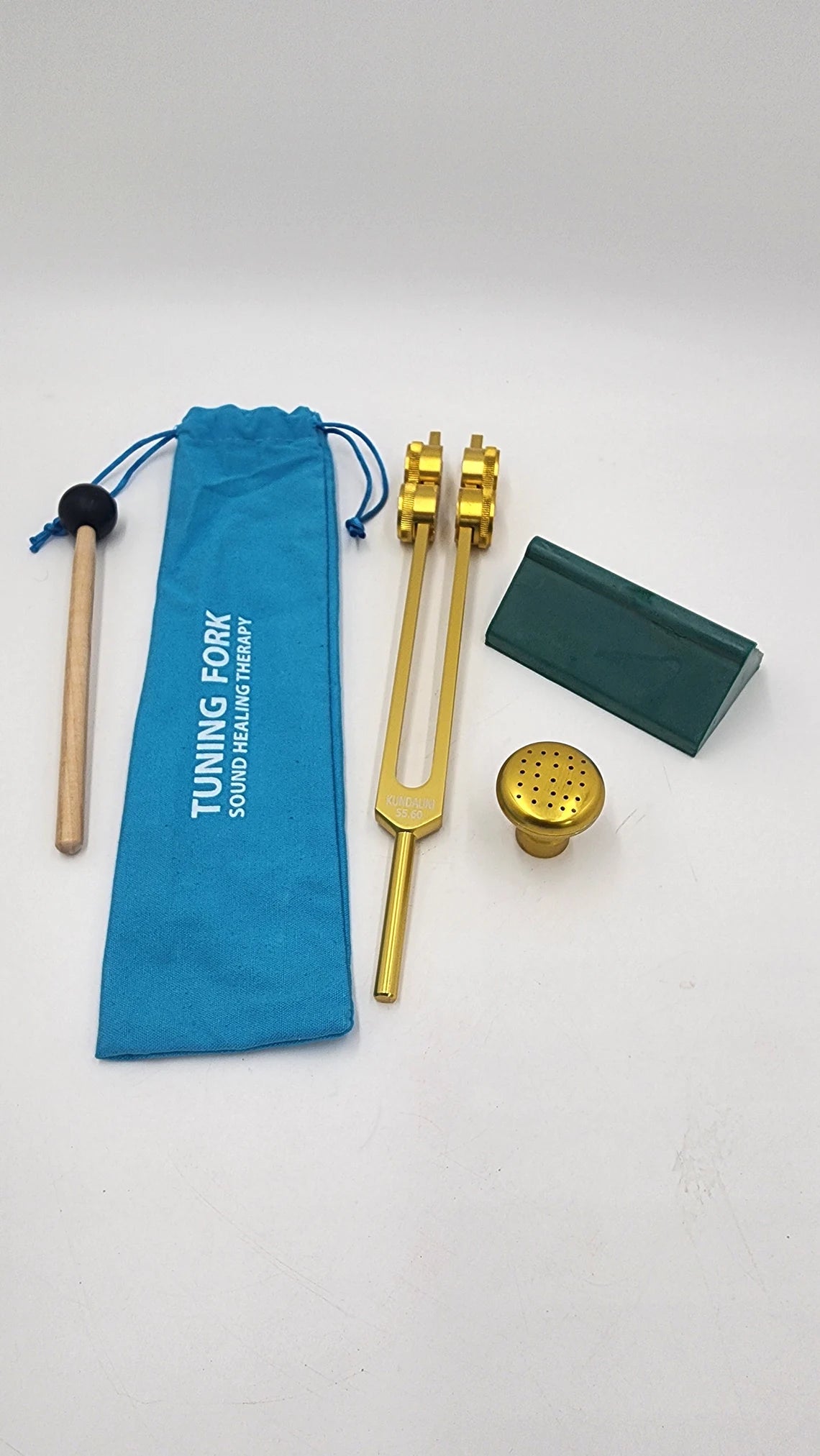Kundalini Weighted Gold Tuning Fork with Attenuator and Activator includes Bag and Striker for Awakening Tantric Yoga Healing