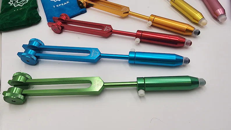 9 Set Chakra - Professionally Tuned .25 Hz Premium Tuning Fork Set, Chakra Printed Bags, Soul Purpose, Earth Star, Biofield, Sound Vibration - Thecosmicaccess