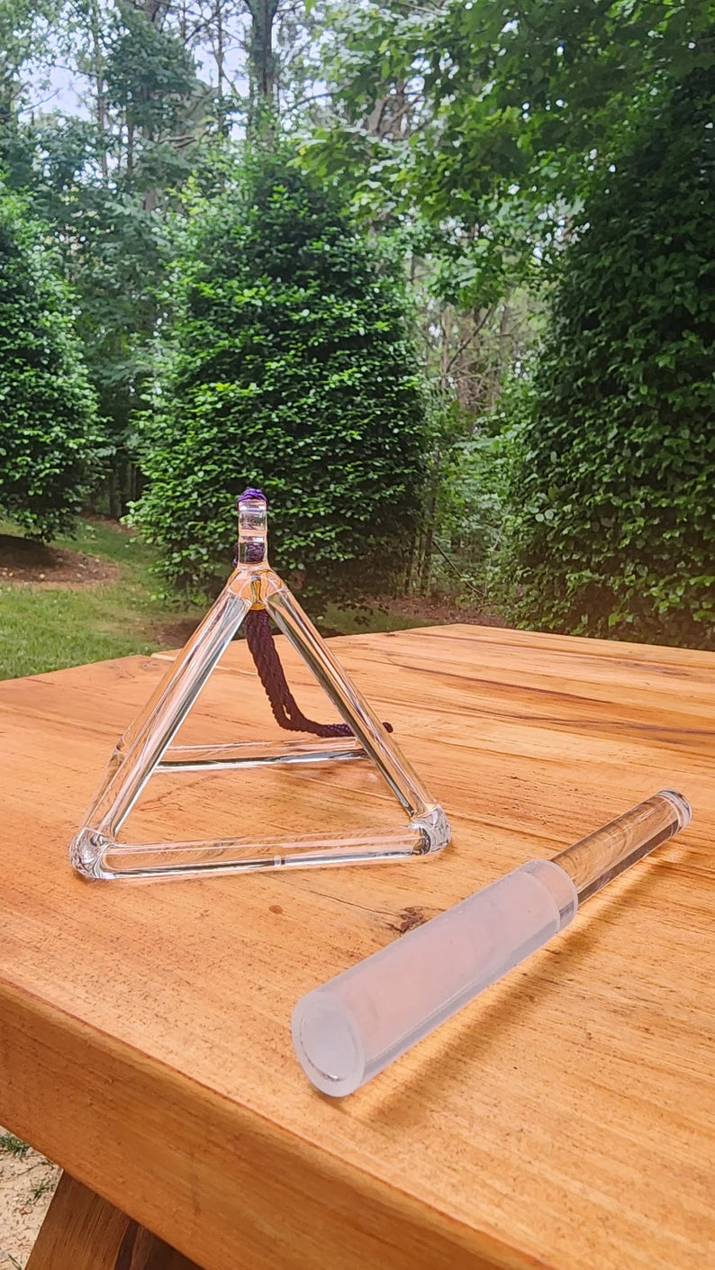 Crystal Singing Pyramid with Faux Leather Tan Color Case - Beautiful Sound Vibrations for Meditation and Relaxation - Thecosmicaccess
