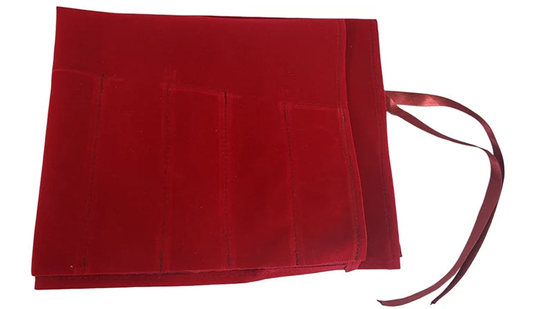 Cherry Red Color Tuning Fork Holds 9 Velvet Fabric Pouch Bag - Strong Stitching, Additional Striker Pocket - Thecosmicaccess