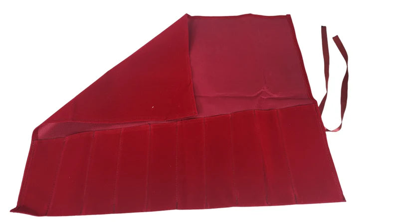 Cherry Red Color Tuning Fork Holds 9 Velvet Fabric Pouch Bag - Strong Stitching, Additional Striker Pocket - Thecosmicaccess