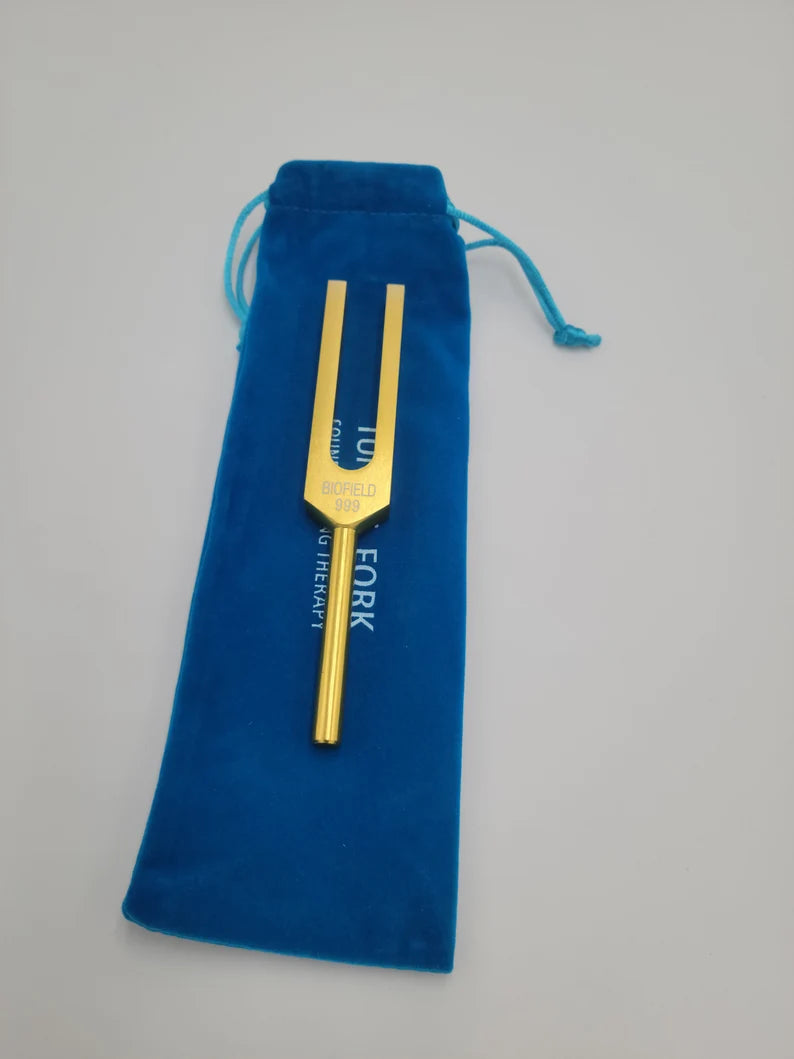 Gold Color Biofield 999Hz Tuning Fork with Bag and Striker | Harmonize Your Biofield and Amplify Sound Healing - Thecosmicaccess