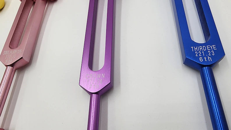 9 Set Chakra - Professionally Tuned .25 Hz Premium Tuning Fork Set, Chakra Printed Bags, Soul Purpose, Earth Star, Biofield, Sound Vibration - Thecosmicaccess