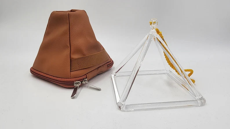 Crystal Singing Pyramid with Faux Leather Tan Color Case - Beautiful Sound Vibrations for Meditation and Relaxation - Thecosmicaccess