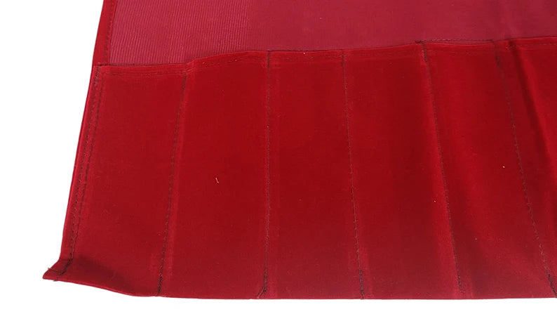 Cherry Red Color Tuning Fork Holds 9 Velvet Fabric Pouch Bag - Strong Stitching, Additional Striker Pocket - Thecosmicaccess