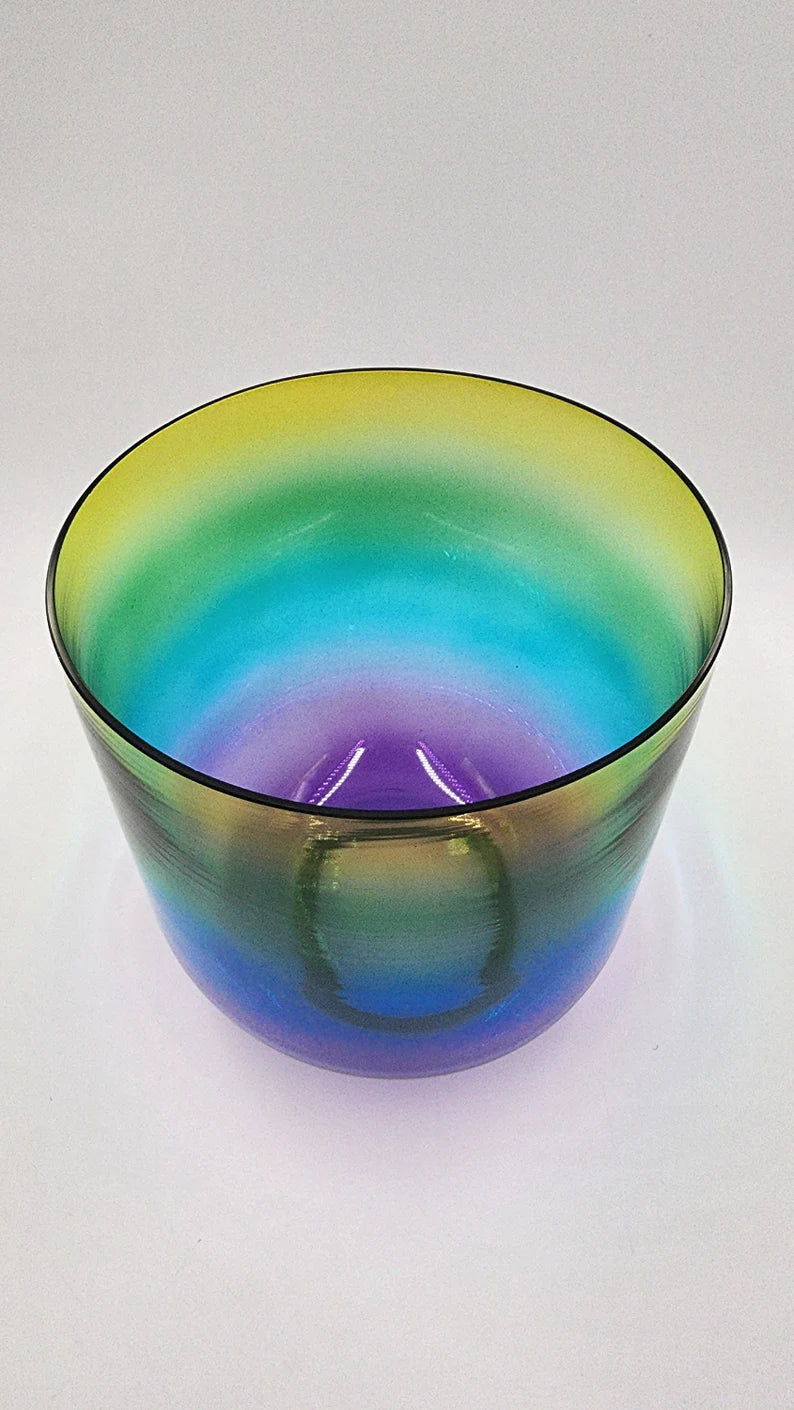 Celestial Harmonies: The Enchanting Aura of the 7" D# Note Chroma Aurora Clear Crystal Singing Bowl - Thecosmicaccess