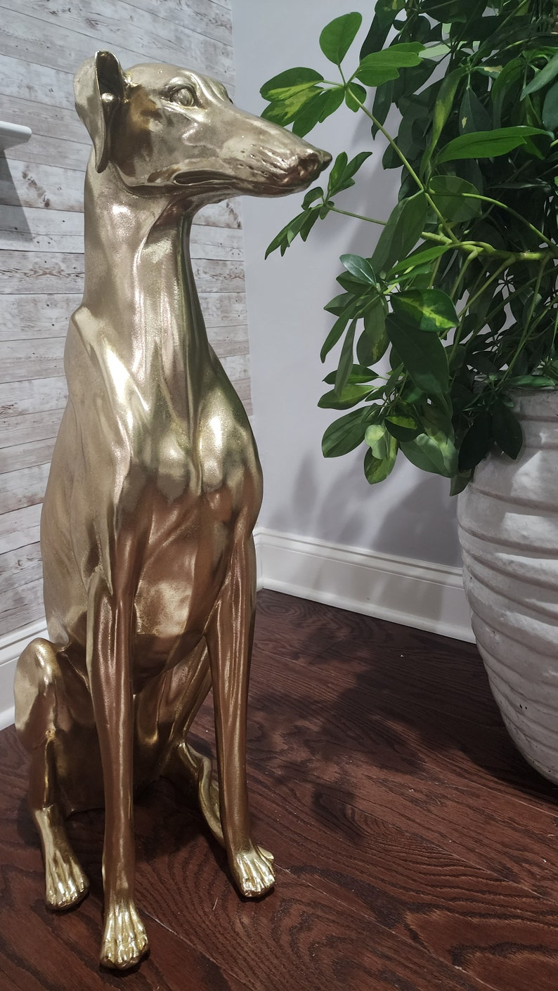 Vintage Gold Greyhound Statue - Rare Estate Find, Elegant and Sophisticated, Handmade Antique Brass Finish, 30" Tall - Thecosmicaccess