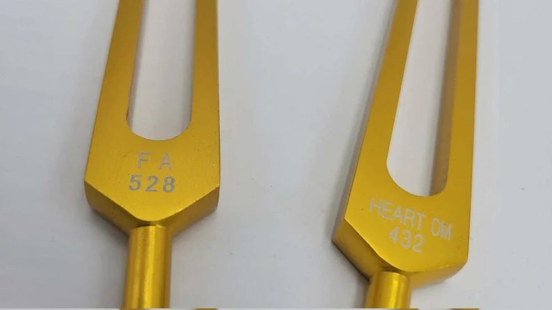 Gold Color Unweighted 432Hz and 528 Hz Acoustic Enhancer Tuning Fork with Mallet 528
