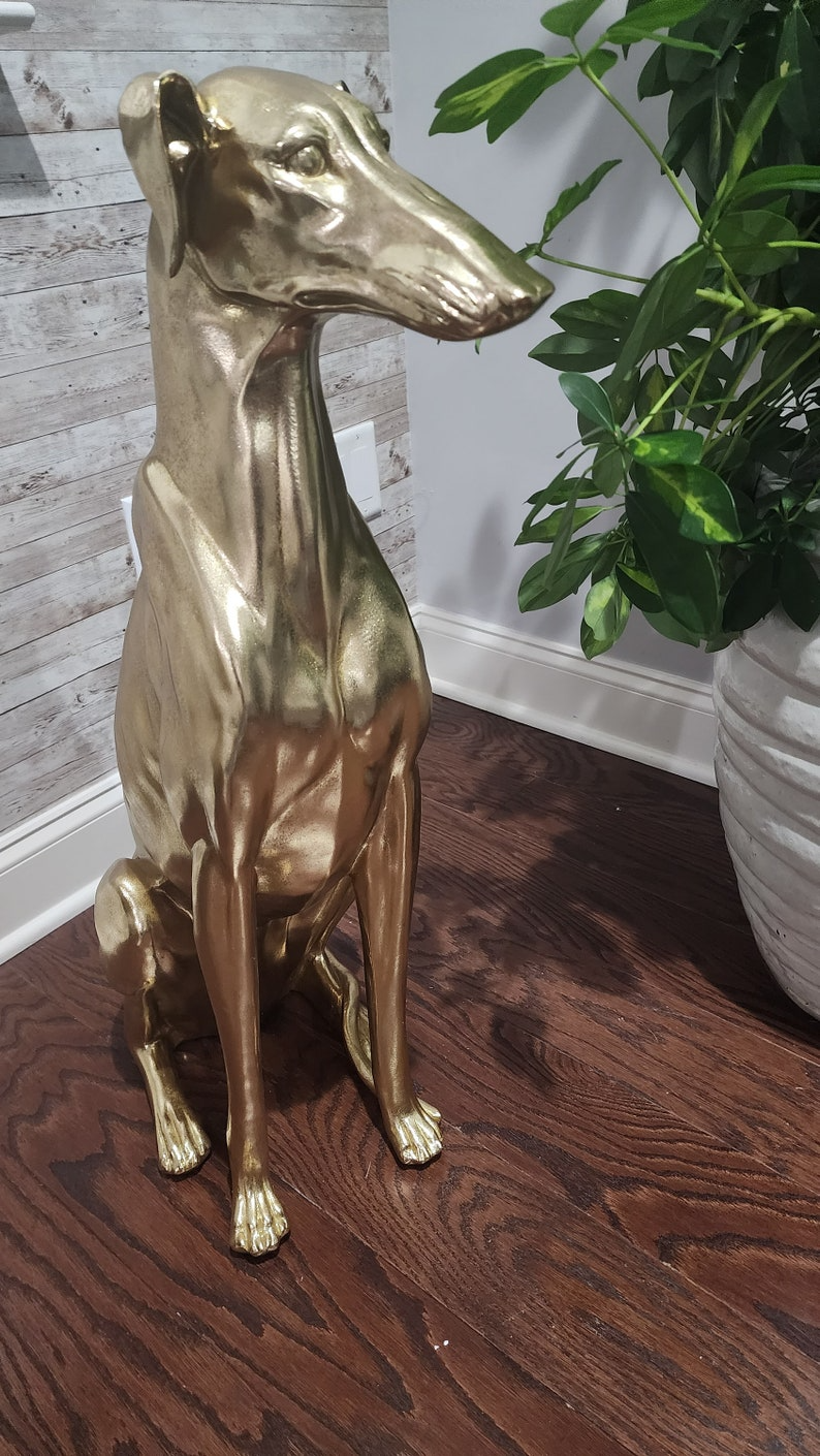 Vintage Gold Greyhound Statue - Rare Estate Find, Elegant and Sophisticated, Handmade Antique Brass Finish, 30" Tall - Thecosmicaccess