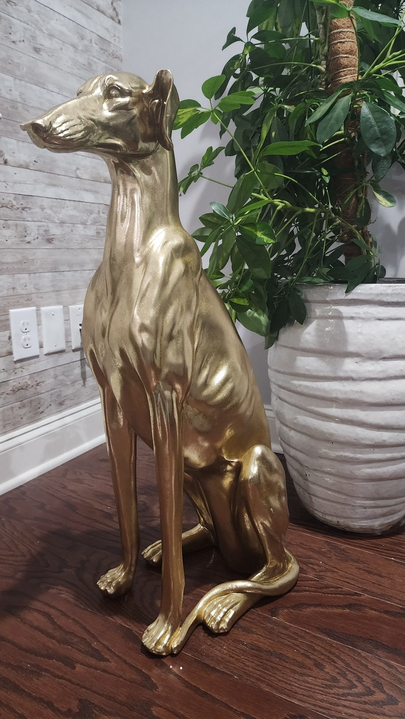 Vintage Gold Greyhound Statue - Rare Estate Find, Elegant and Sophisticated, Handmade Antique Brass Finish, 30" Tall - Thecosmicaccess
