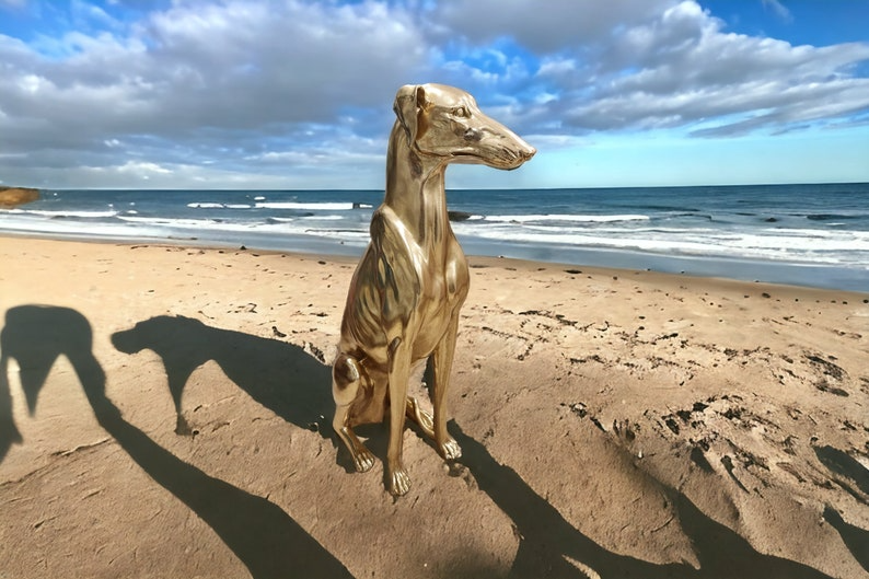 Vintage Gold Greyhound Statue - Rare Estate Find, Elegant and Sophisticated, Handmade Antique Brass Finish, 30" Tall - Thecosmicaccess