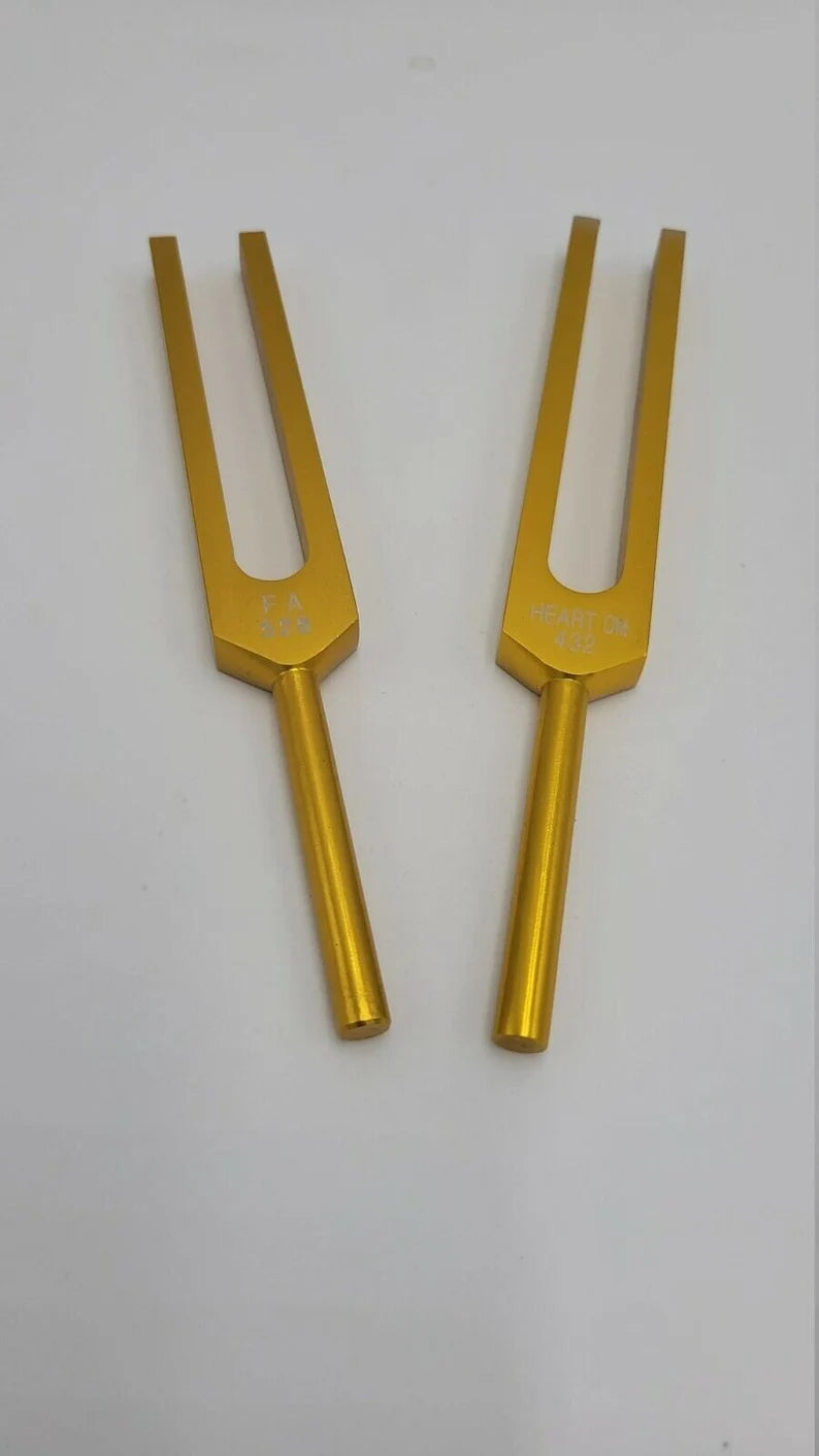Gold Color Unweighted 432Hz and 528 Hz Acoustic Enhancer Tuning Fork with Mallet 528