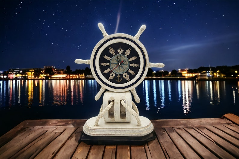Vintage Captains Clock Steering Wheel - Nautical Wooden Boating Decor - Maritime Estate Sale Treasure - Antique Maritime Craftsmanship - Thecosmicaccess