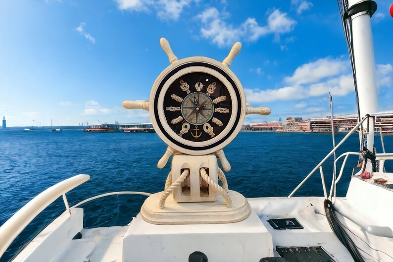 Vintage Captains Clock Steering Wheel - Nautical Wooden Boating Decor - Maritime Estate Sale Treasure - Antique Maritime Craftsmanship - Thecosmicaccess