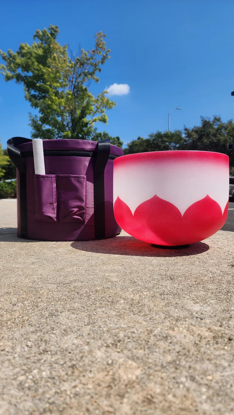 432Hz Perfect Pitch 12" Root C Note Chakra Lotus Red Singing Bowl with Striker and O-ring – Elevate Your Meditation