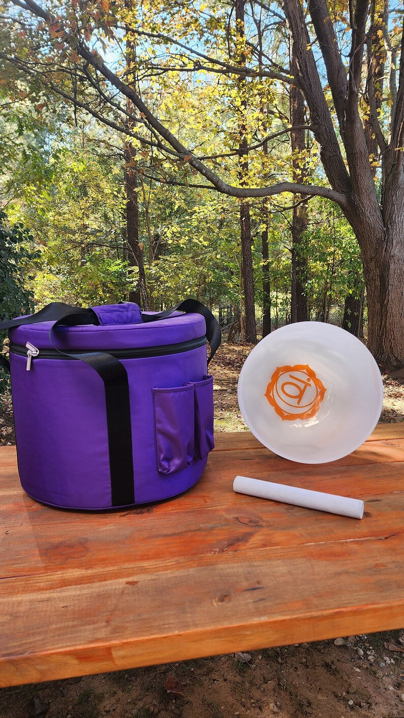 432Hz 11"D 9"F 8"G Set of 3 Inner Chakra Sign Crystal Singing Bowl Set with Padded Secure Case, Strikers, and O-rings