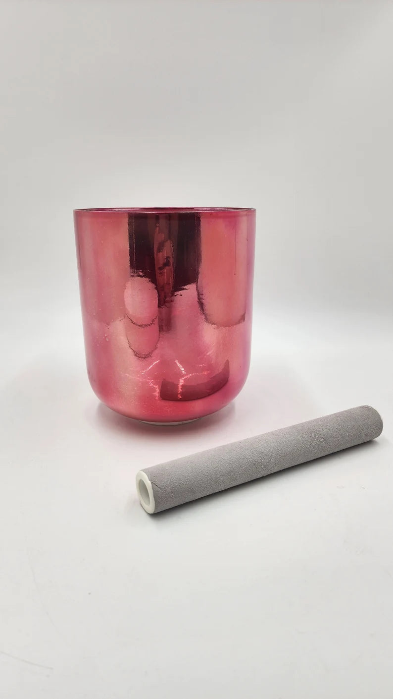 Pink Opal Alchemy 440Hz Chakra E Note Pink Crystal Bowl with Striker and O-ring