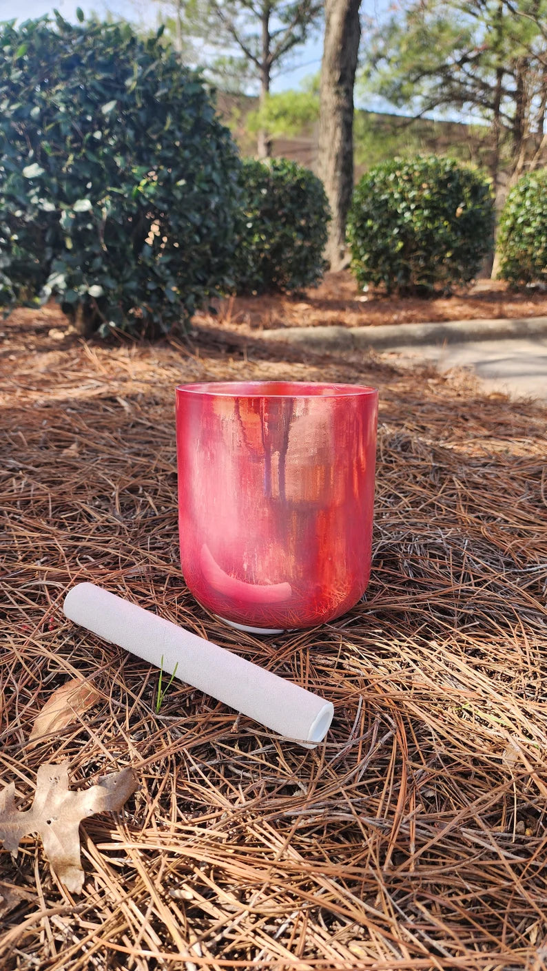 Pink Opal Alchemy 440Hz Chakra E Note Pink Crystal Bowl with Striker and O-ring