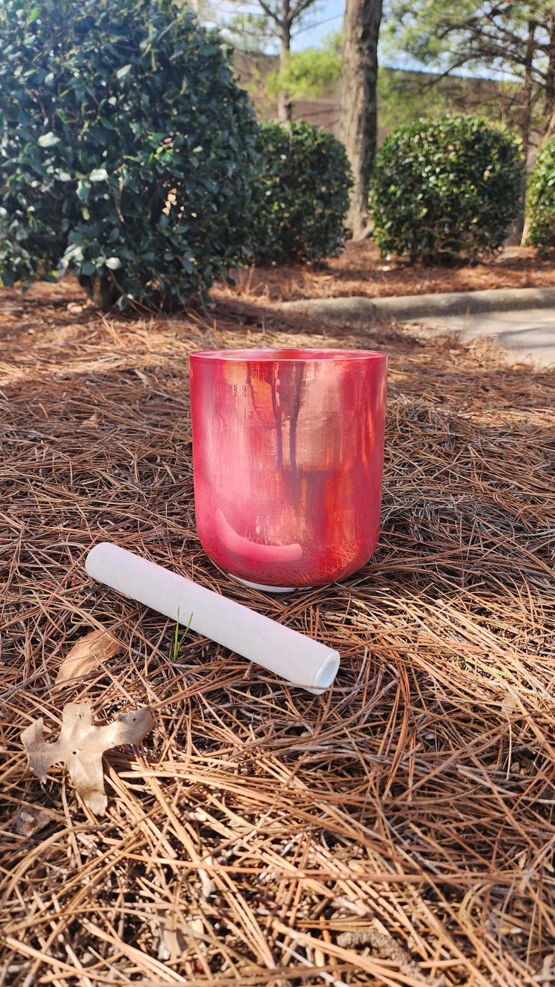 Pink Opal Alchemy 440Hz Chakra E Note Pink Crystal Bowl with Striker and O-ring