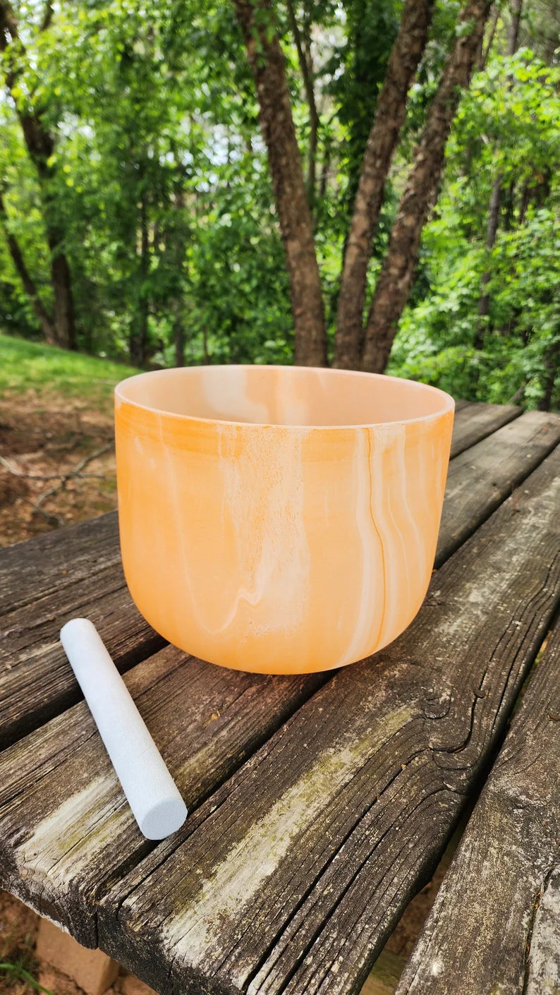 432 Hz Perfect Pitch Tie Dye Crystal Singing Bowls including Striker, O-Ring, Mallet and Padded Secure Case