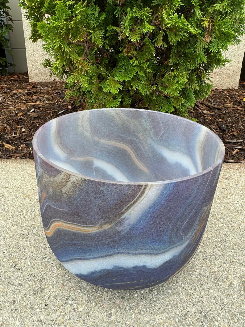 Echoes of Earth: Stone Pattern 432Hz 8"F Note Heart Chakra Crystal Singing Bowl with padded Secure Case, Striker and O-Ring