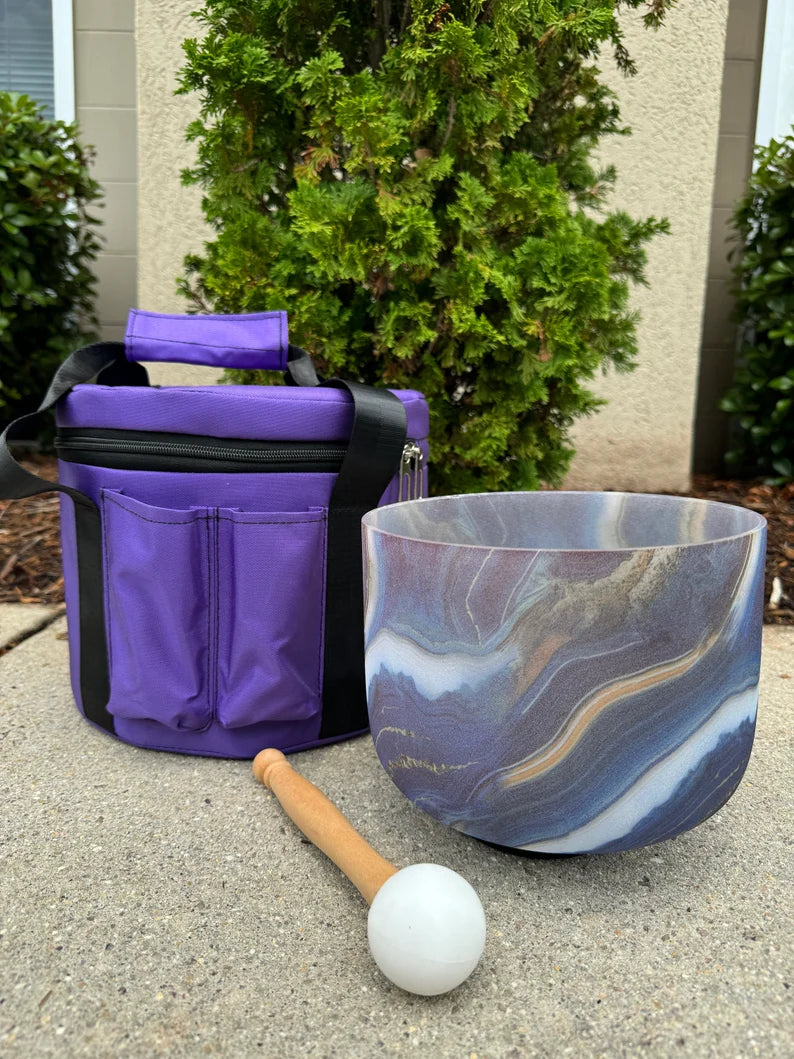 Echoes of Earth: Stone Pattern 432Hz 8"F Note Heart Chakra Crystal Singing Bowl with padded Secure Case, Striker and O-Ring
