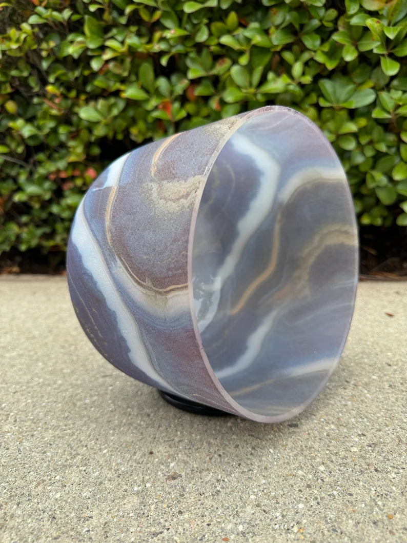 Echoes of Earth: Stone Pattern 432Hz 8"F Note Heart Chakra Crystal Singing Bowl with padded Secure Case, Striker and O-Ring