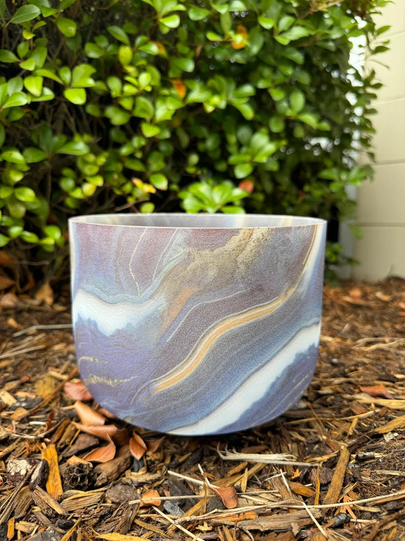 Echoes of Earth: Stone Pattern 432Hz 8"F Note Heart Chakra Crystal Singing Bowl with padded Secure Case, Striker and O-Ring