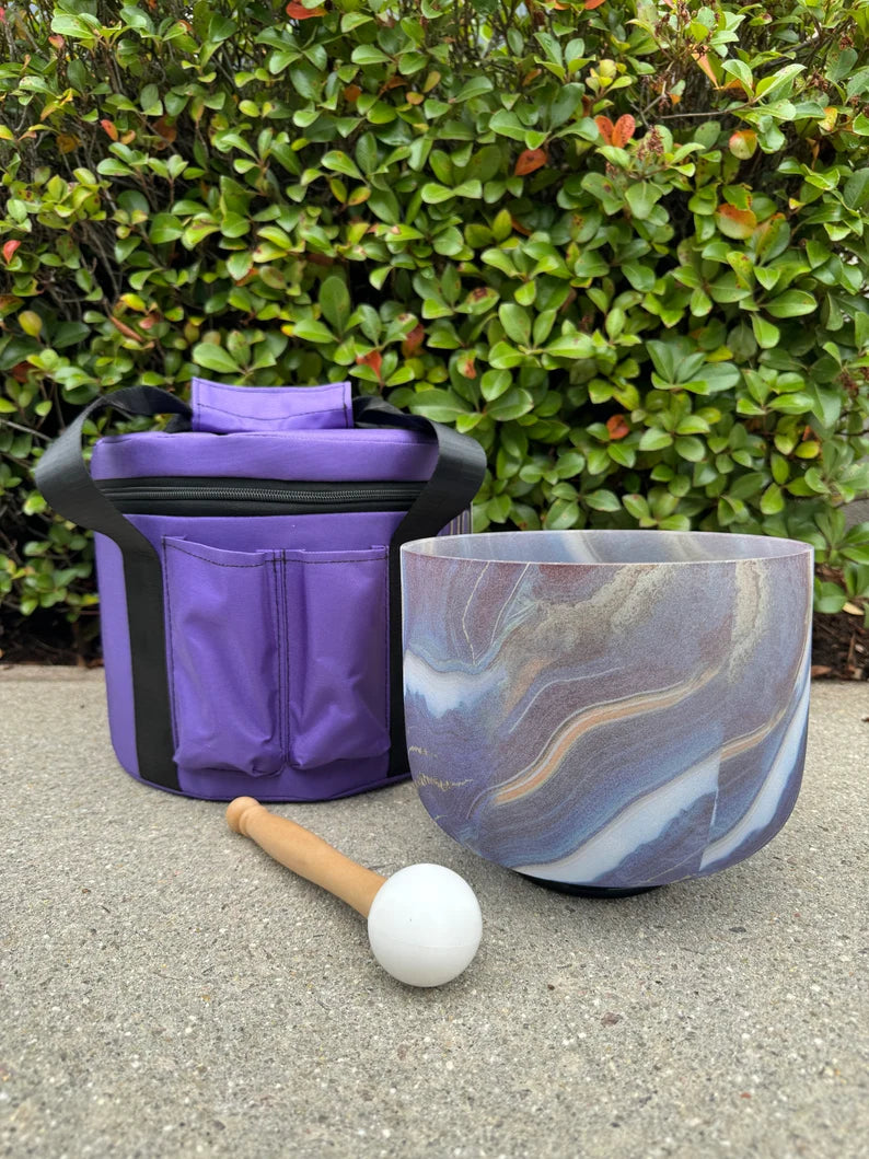 Echoes of Earth: Stone Pattern 432Hz 8"F Note Heart Chakra Crystal Singing Bowl with padded Secure Case, Striker and O-Ring
