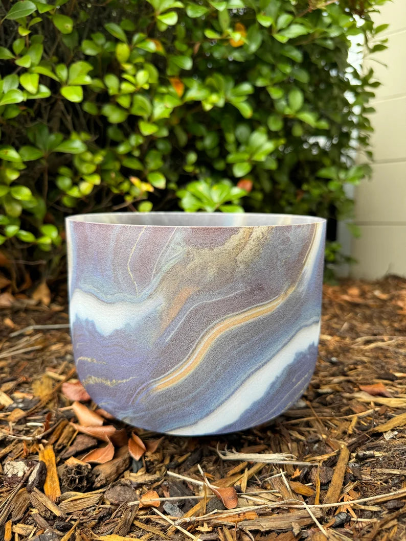 Echoes of Earth: Stone Pattern 432Hz 8"F Note Heart Chakra Crystal Singing Bowl with padded Secure Case, Striker and O-Ring