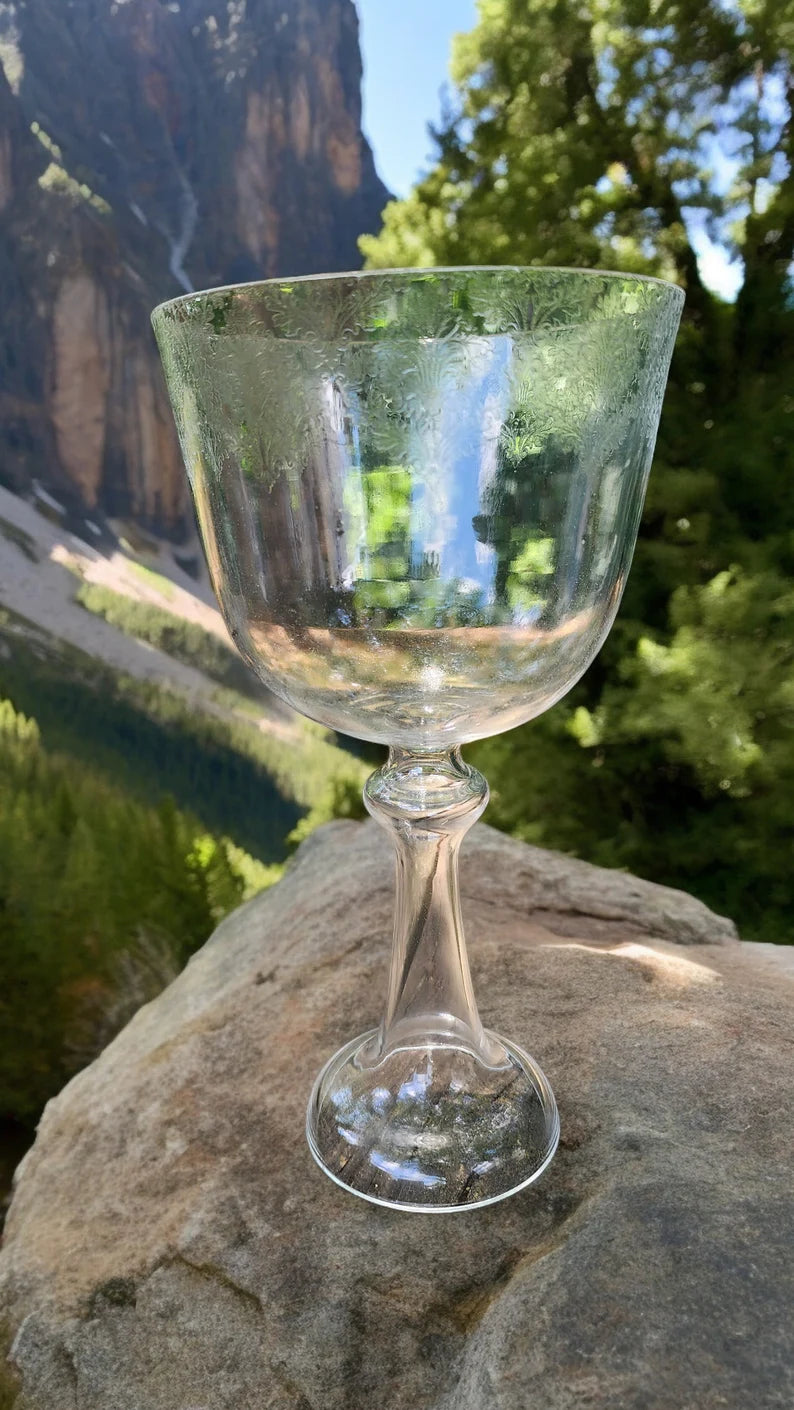 Perfect Pitch Chakra Crystal Singing Grail Bowl - A Note, 3rd Eye - 5.5" Wide, 10" Tall with Suede Striker, Intricate Floral Elegance