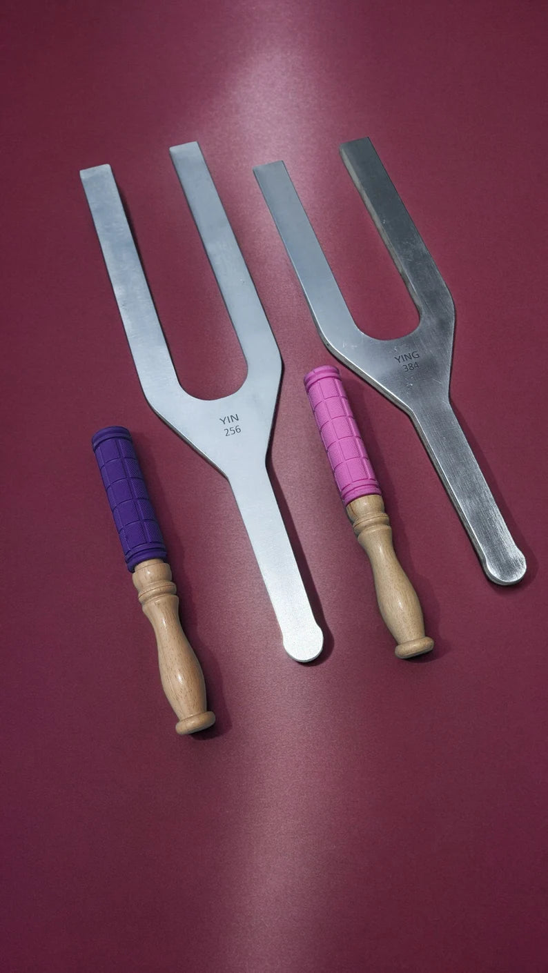 Pair of 22" Yin 256Hz and 21" Yang 384Hz Tuning Fork Set with Strikers and Velvet Carry Case