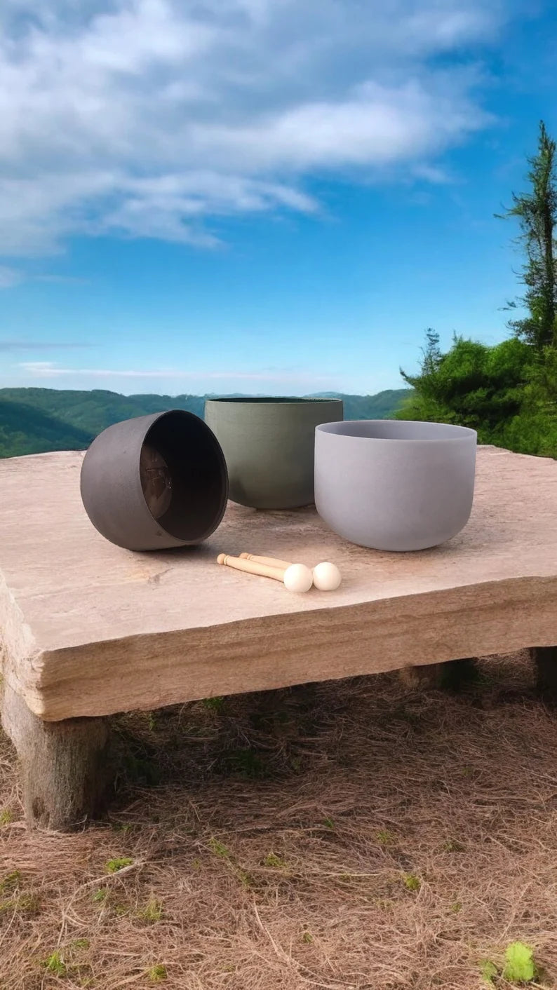 Gem Fused Solfeggio Crystal Singing Bowl 3 Set - 741Hz, 852Hz, 963Hz with Padded Secure Case, Strikers, and O-rings - Sizes 10" to 14"