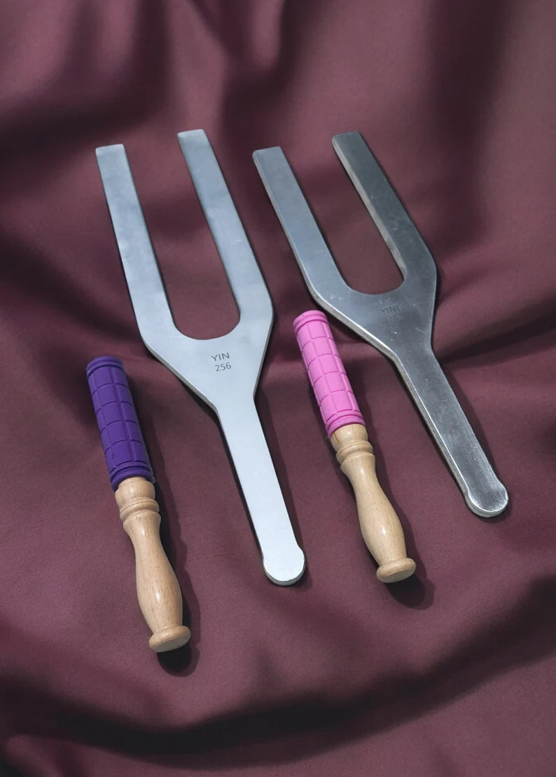Pair of 22" Yin 256Hz and 21" Yang 384Hz Tuning Fork Set with Strikers and Velvet Carry Case