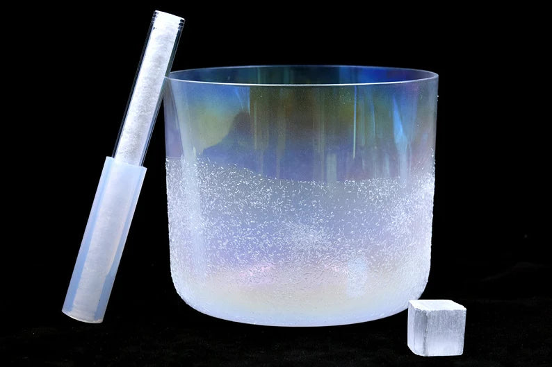 432hz Rare Gem Infused Set of 7 Chakra Crystal Singing Bowls Set Moldavite, Citrine, Amazonite, Pink Tourmaline, Lapis Lazuli and Selenite