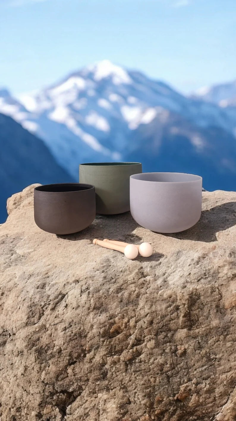 Gem Fused Solfeggio Crystal Singing Bowl 3 Set - 741Hz, 852Hz, 963Hz with Padded Secure Case, Strikers, and O-rings - Sizes 10" to 14"