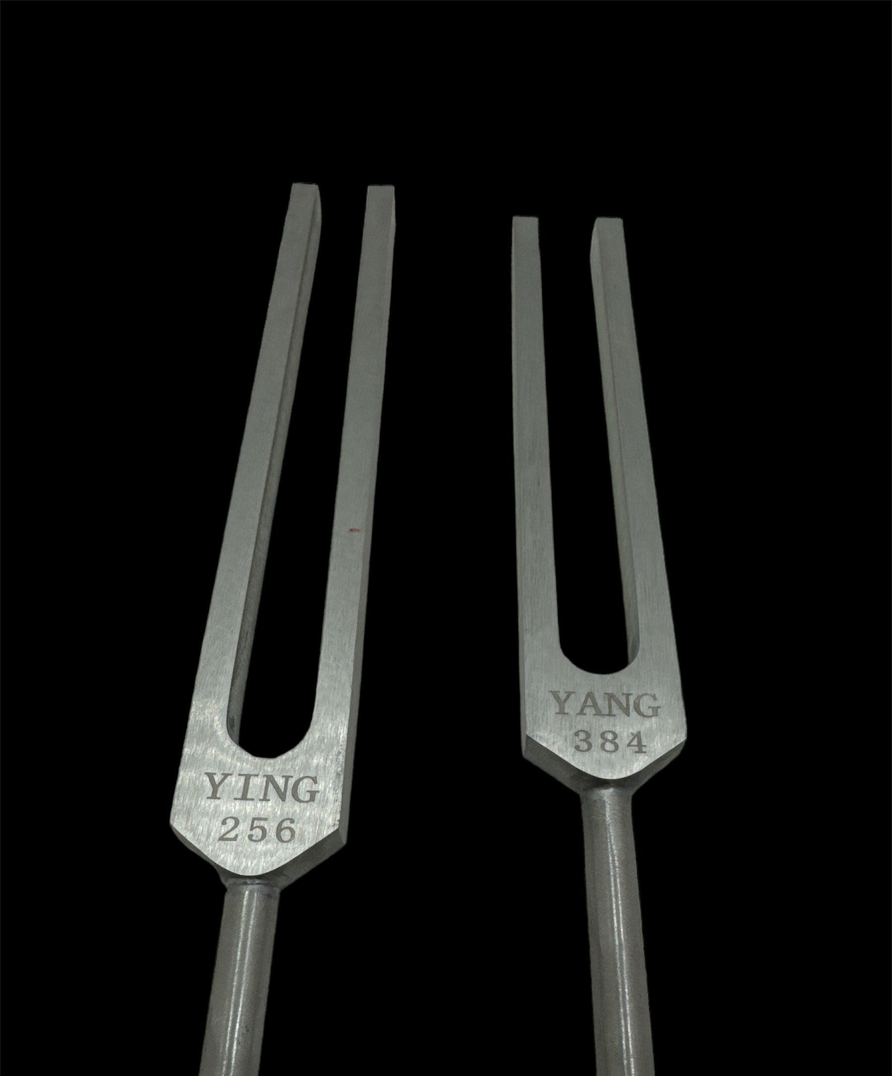 Unweighted Silver Color Ying Yang Tuning Fork Set for Healing C 256Hz and G 384Hz with Removable Gem Feet, Striker, and Storage Bag - Thecosmicaccess