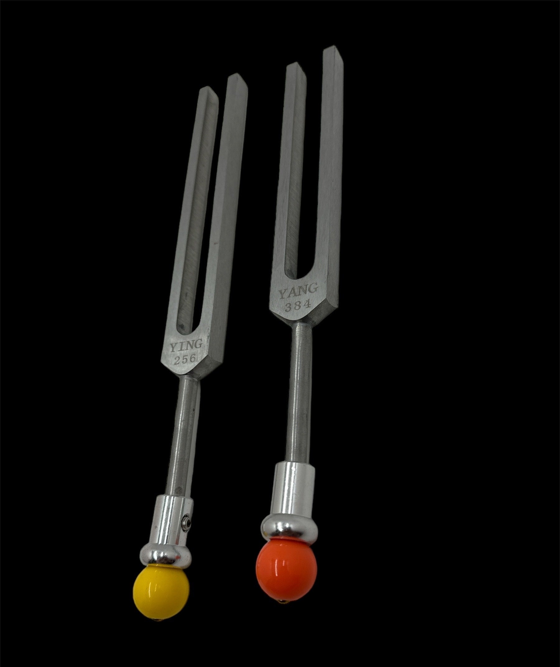 Unweighted Silver Color Ying Yang Tuning Fork Set for Healing C 256Hz and G 384Hz with Removable Gem Feet, Striker, and Storage Bag - Thecosmicaccess
