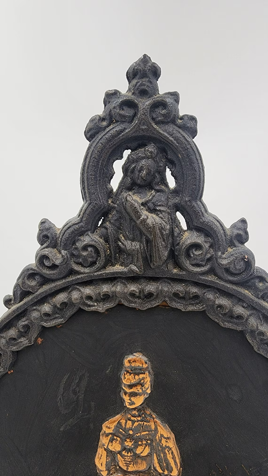 Antique Italian Rococo Cast Iron Gilt Vanity Mirror with Victorian Lady Picture - Thecosmicaccess