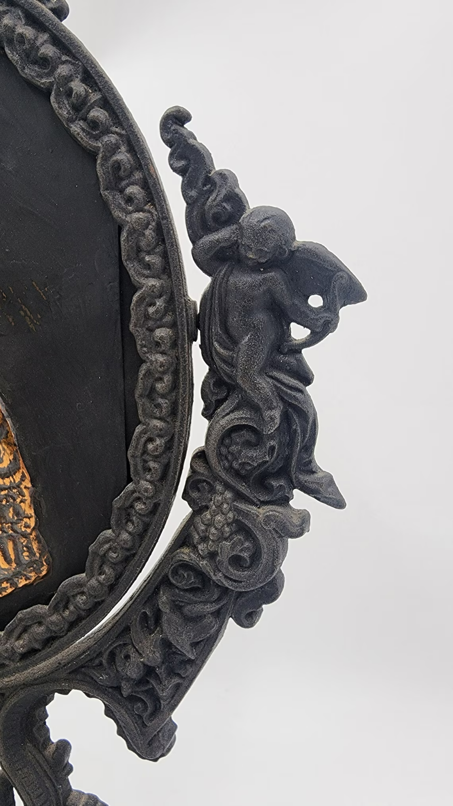 Antique Italian Rococo Cast Iron Gilt Vanity Mirror with Victorian Lady Picture - Thecosmicaccess
