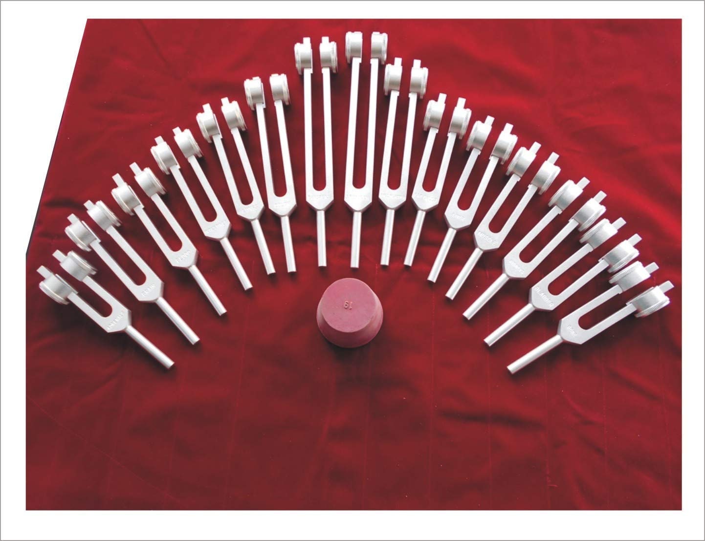 Human Organ Weighted 15 Set Tuning Forks with Activator or Striker Mallet and Velvet Bag - Thecosmicaccess
