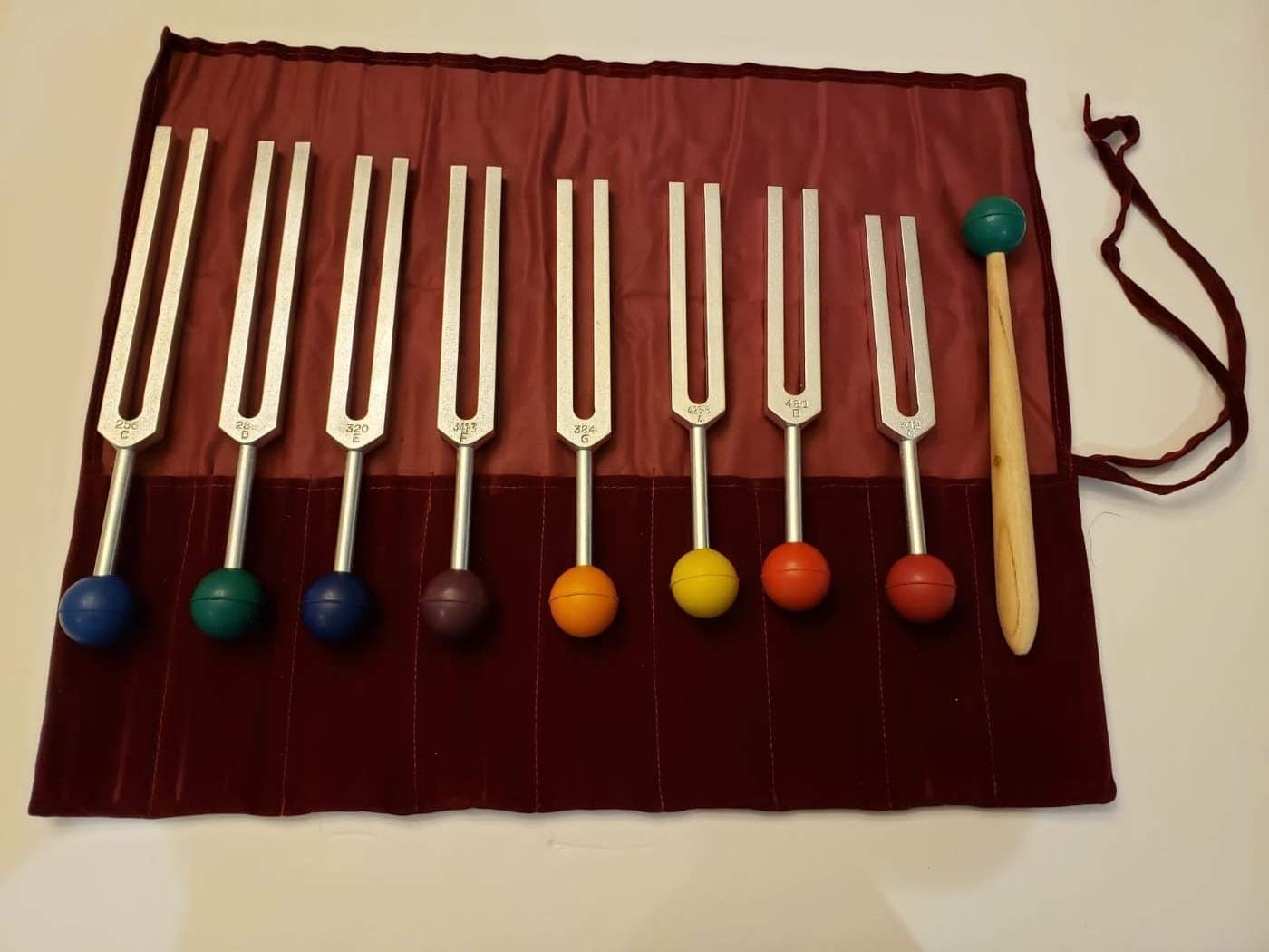Solar Harmonic Spectrum 8 Set Tuning Forks with Mallet and Velvet Bag with Removable Balls - Thecosmicaccess