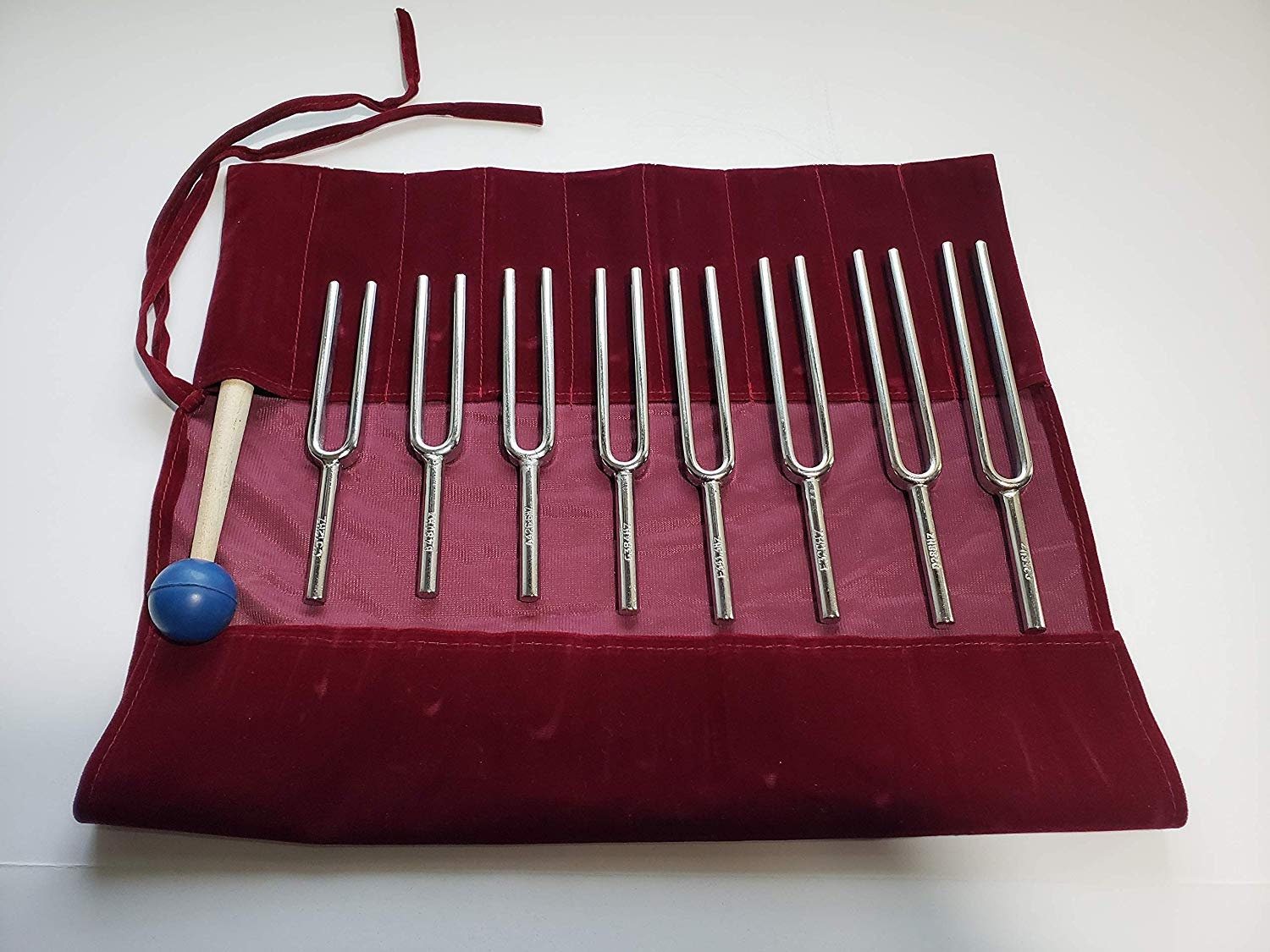 Steel Tuning Forks Set of 8 with Velvet Bag and Striker Designed for Experiments and Training - Thecosmicaccess