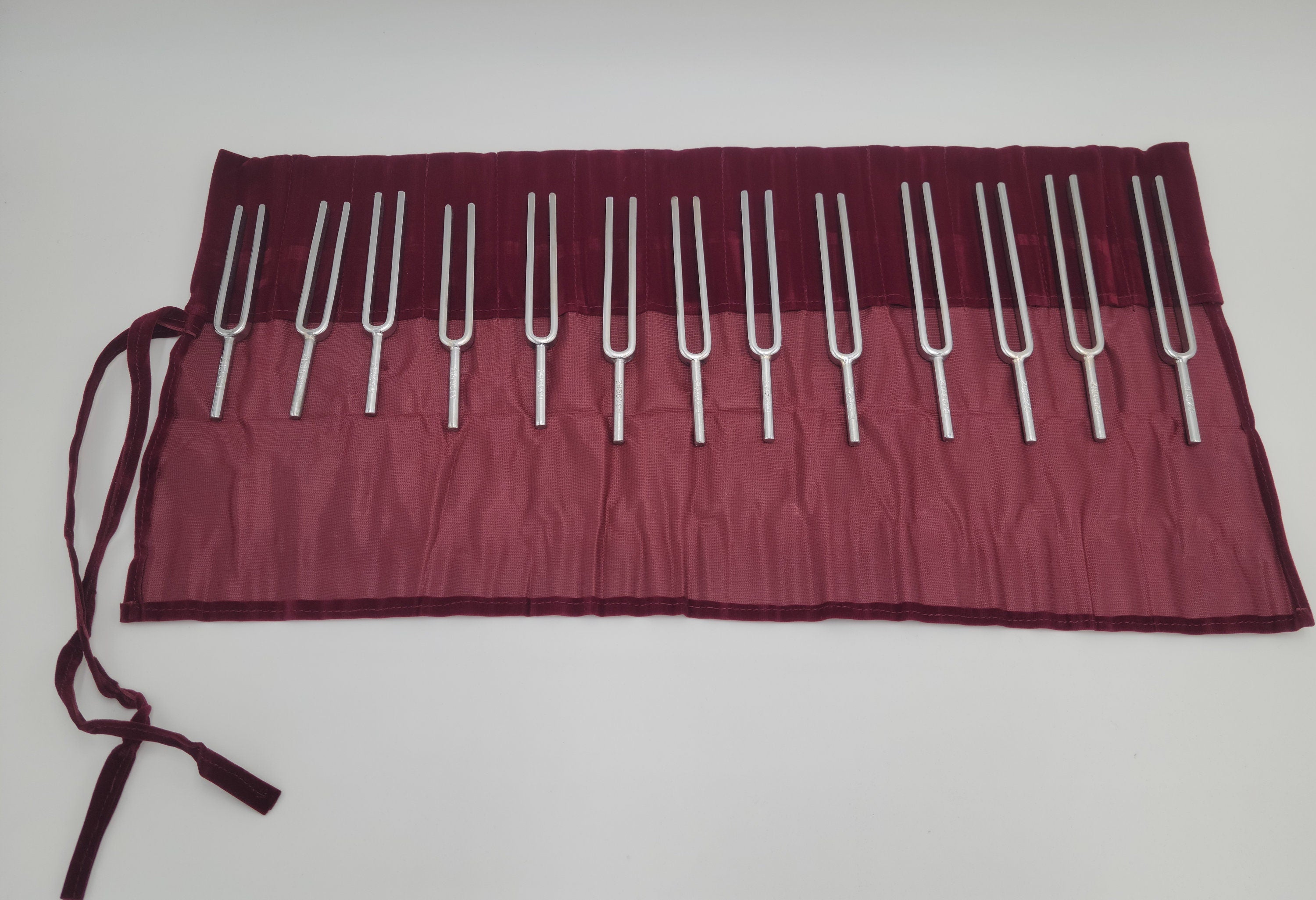 Set of 13 Steel Tuning Fork with Velvet Pouch and Mallet - Thecosmicaccess