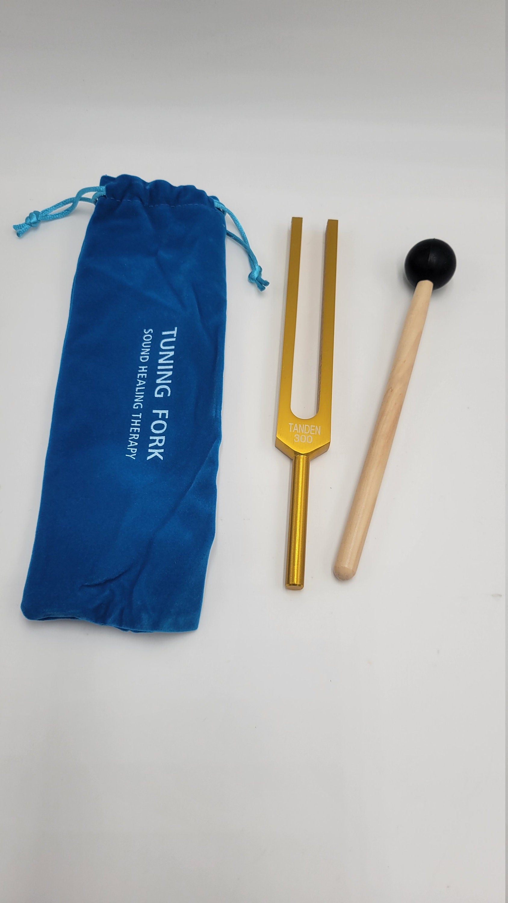 Gold Color Dan Tien Tanden 300Hz Unweighted Tuning Fork with Velvet Drawstring Pouch and Mallet - Thecosmicaccess
