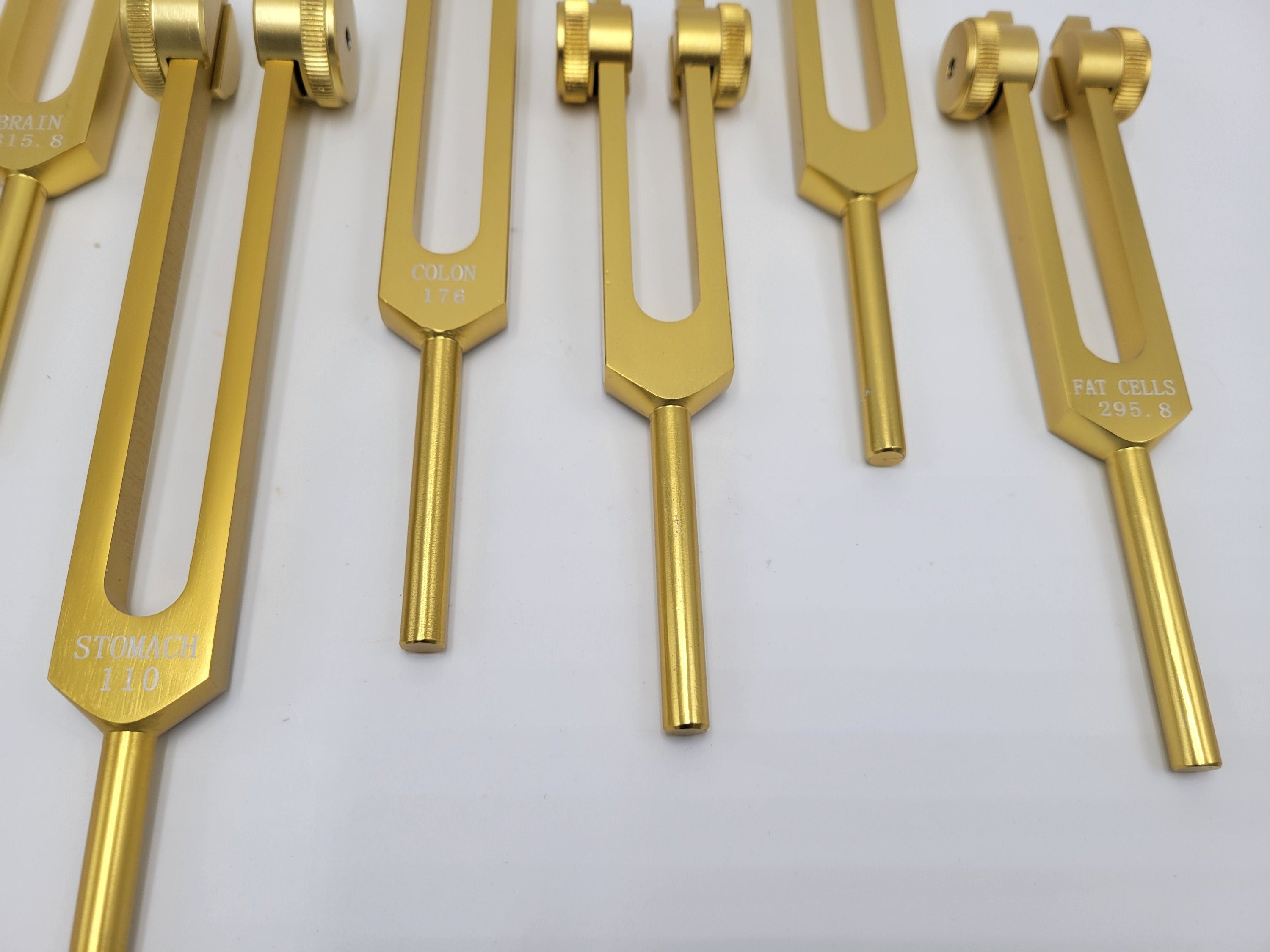 Gold Color Weighted Human Organ Set of 15 Tuning Forks with Striker Mallet and Velvet Bag - Thecosmicaccess