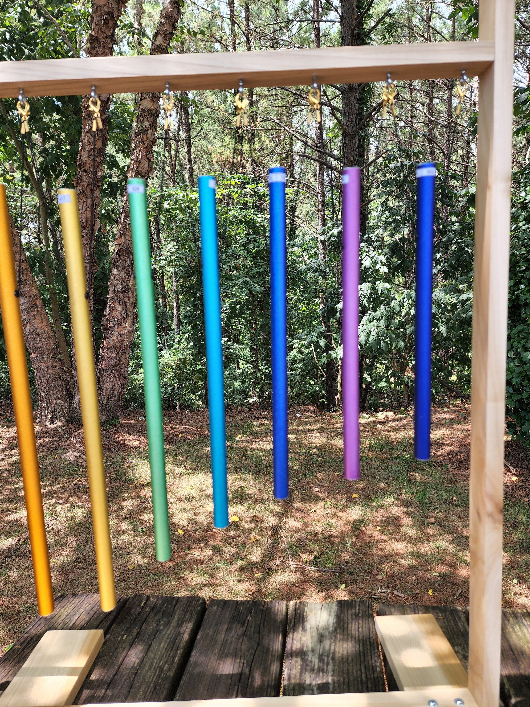 9 Color Sacred Solfeggio Healing Tuned Pipes Louder Than Tuning Fork with Large Wood Stand 9 Mallets and Individual Hand Held Wood Sticks - Thecosmicaccess